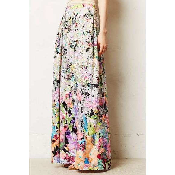 Ranna Gill x Anthropologie Women's Firefleur Maxi Skirt Watercolor Flower Print - Picture 2 of 11
